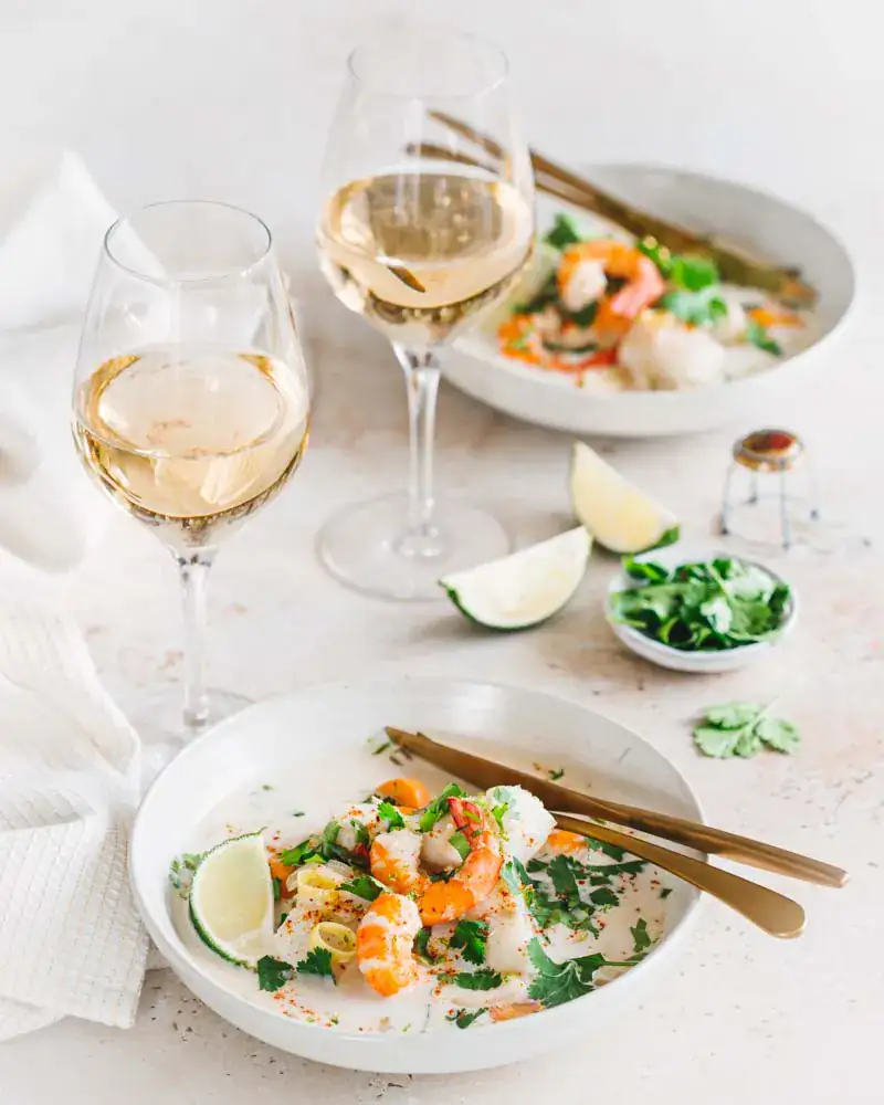 Cabillaud et crevettes au lait de coco