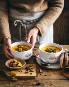 Velouté de potimarron, patate douce et carotte